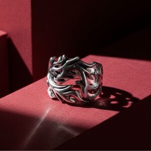Dragon Flame Ring – Gothic Fantasy Adjustable Silver Ring